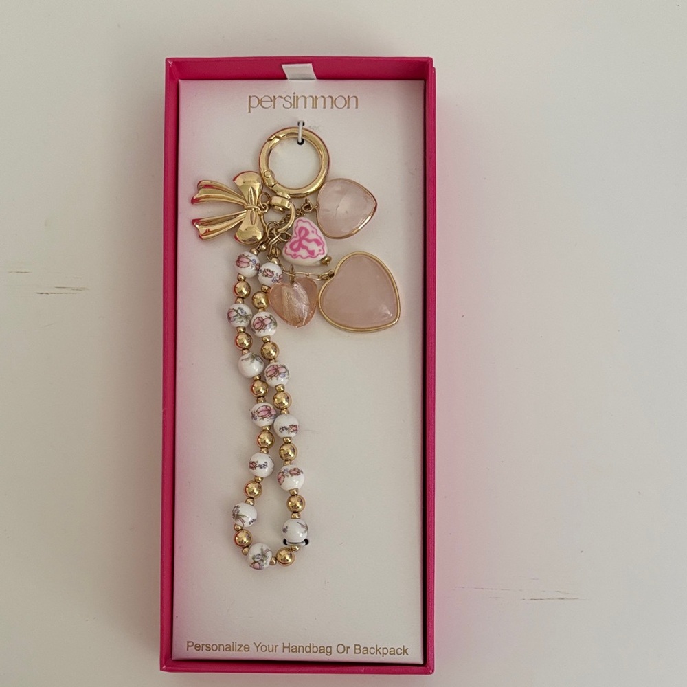 ☀️Persimmon Pink Hearts with bow Bag Charm